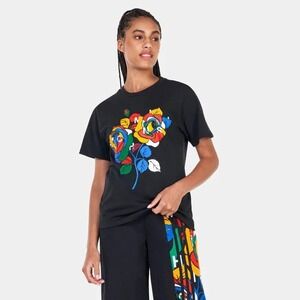 Adidas Rich Mnisi‎ Tee Floral Graphic Black T-Shirt Colorful Roses M Retro Indie